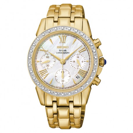 Ceas de mana dama Seiko auriu diamante solar SSC890